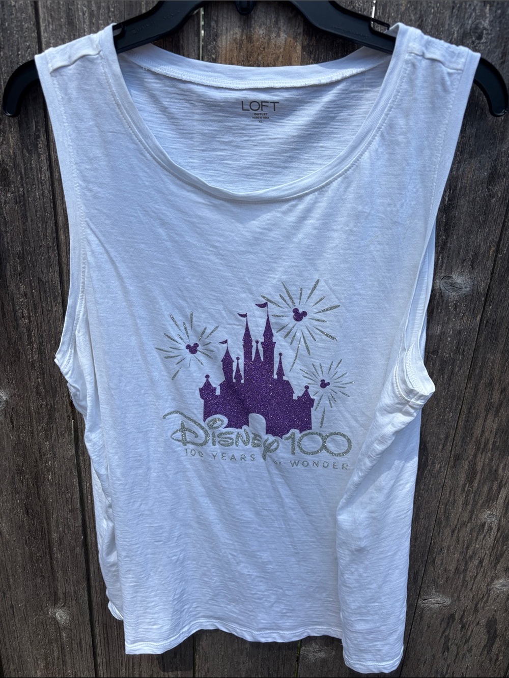LOFT White Tank with Purple Castle and Gold Sparkle Graphic